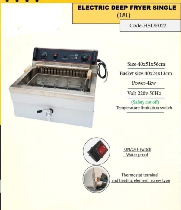 18 Ltr Electric Deep Fryer With Timer Drain Tap