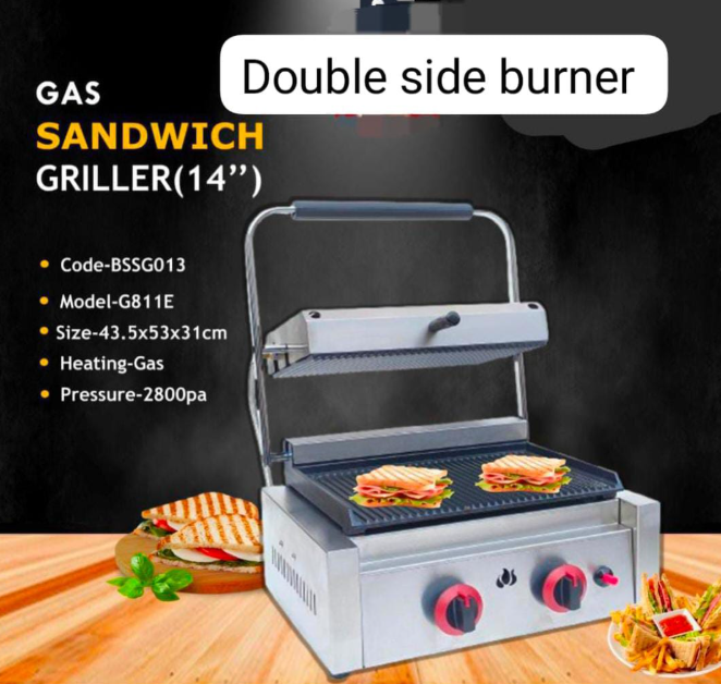 Double side burner gas sandwich griller