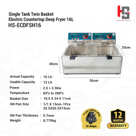 HS 12 Ltr Electric Deep Fryer