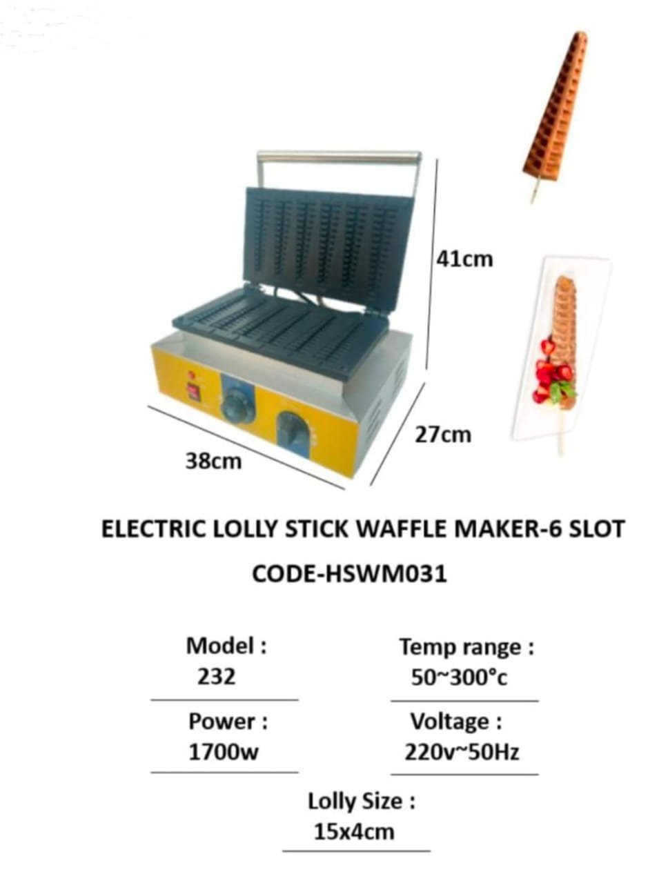 6 slot Electric lolly stick Waffle maker