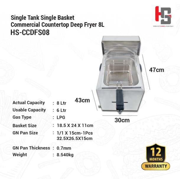 8ltr heavy duty Gas deep fryer