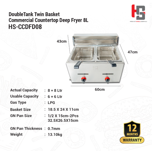 8 ltr+8 ltr heavy duty Gas deep fryer