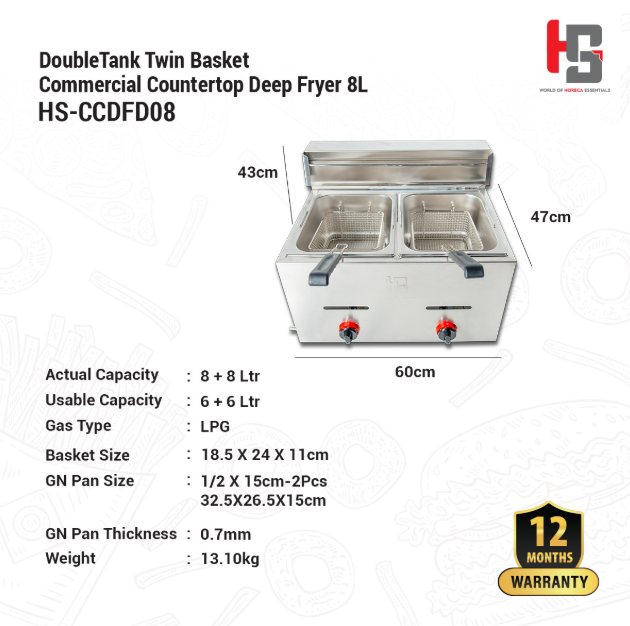 8 ltr+8 ltr heavy duty Gas deep fryer