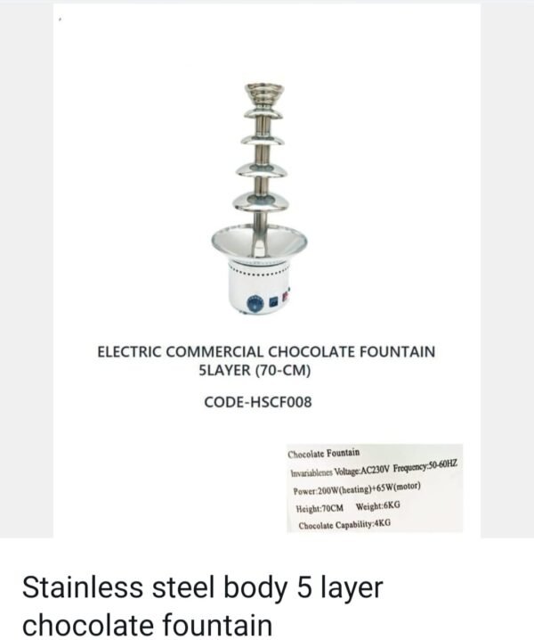 Stainless steel body 5 layer chocolate fountain